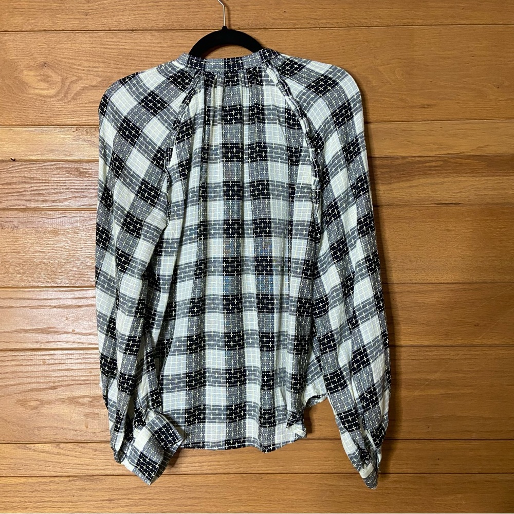 Pilcro Anthropologie Breezy plaid shirt black and white embroidered shirt - Picture 4 of 6